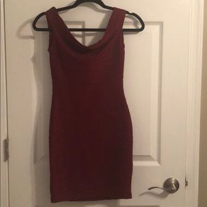 Dark red fitted off the shoulder dress